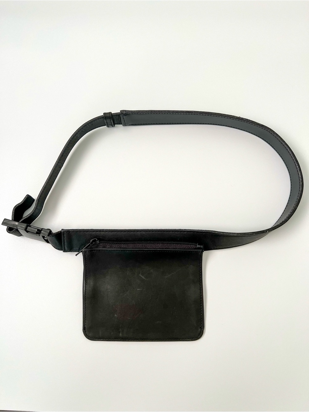 Chico’s Black Genuine Leather Belt Bag Waist Pack Hip Pouch Adjustable Size S/M